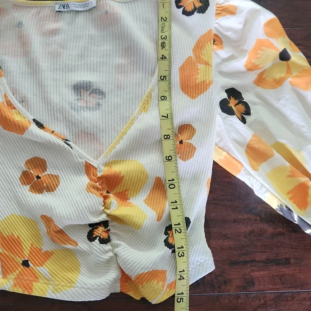 Zara Women's Floral V-Neck Top White and Orange